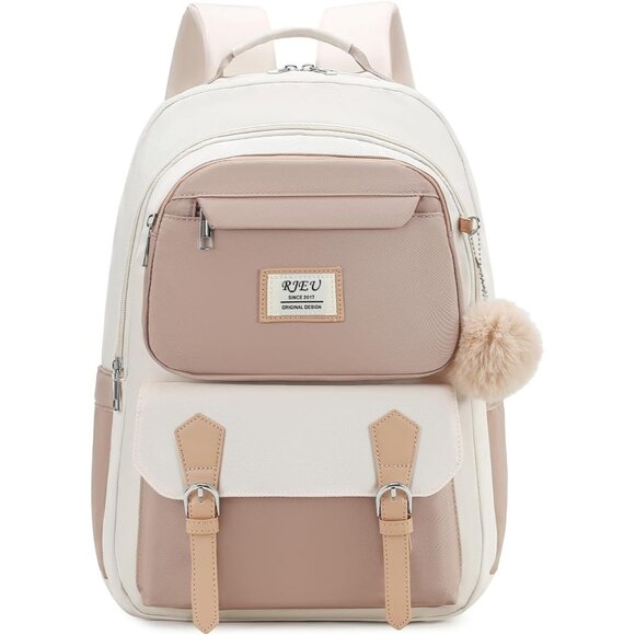 Girls Khaki Beige 15.6in Laptop Kids Backpack For Middle School College Students - Picture 1 of 7